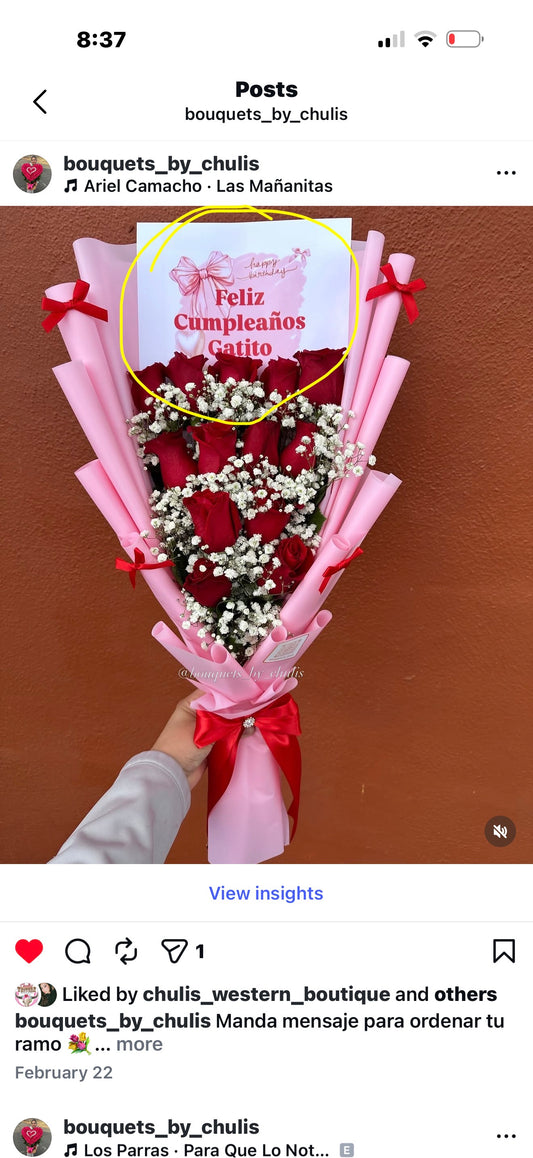 12 roses flat bouquet !DEPOSIT ONLY $25