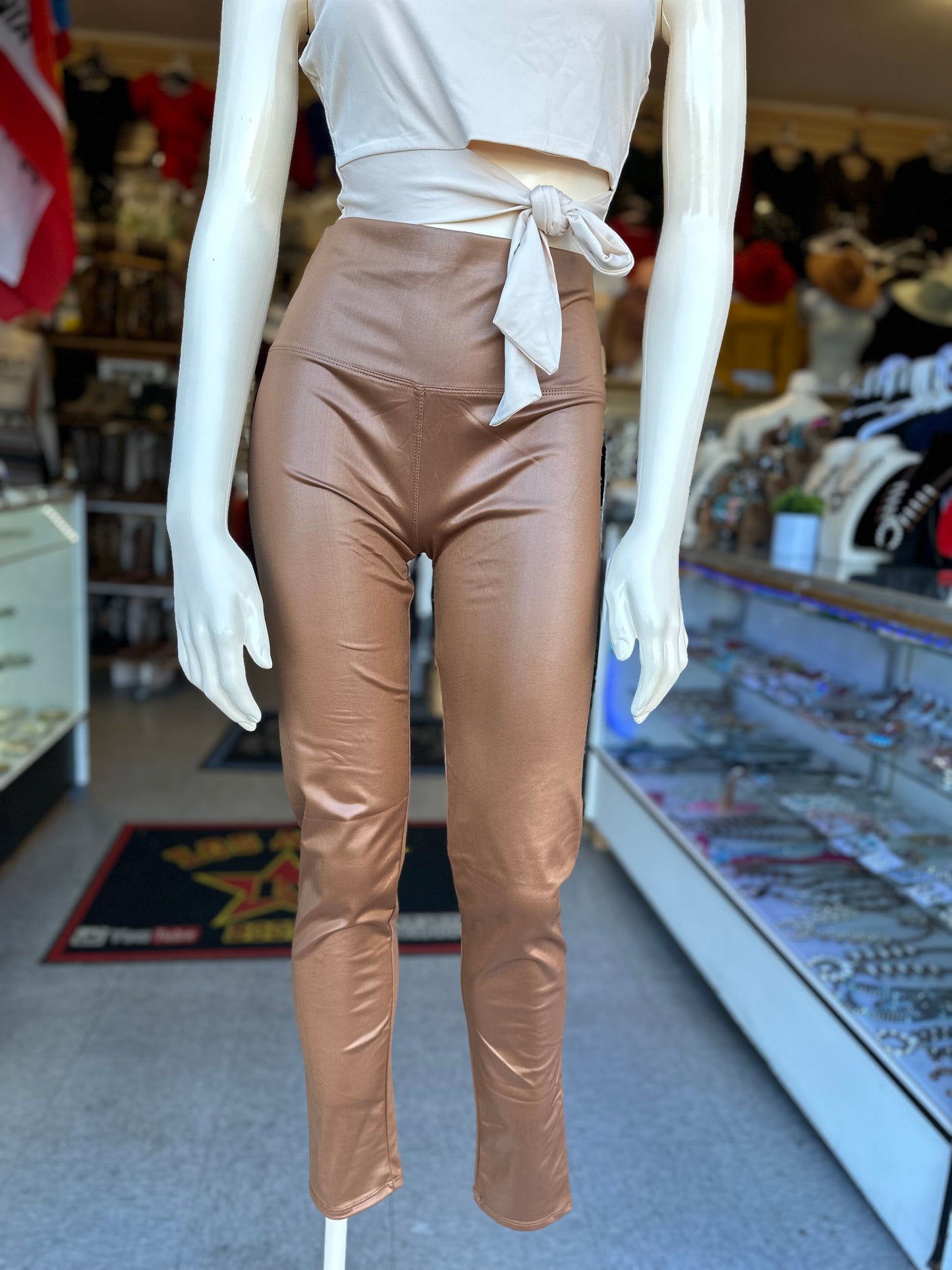 Solid high waist PU leggings