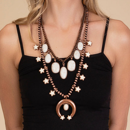 Star Squash Blossom Necklace - Ivory & Copper