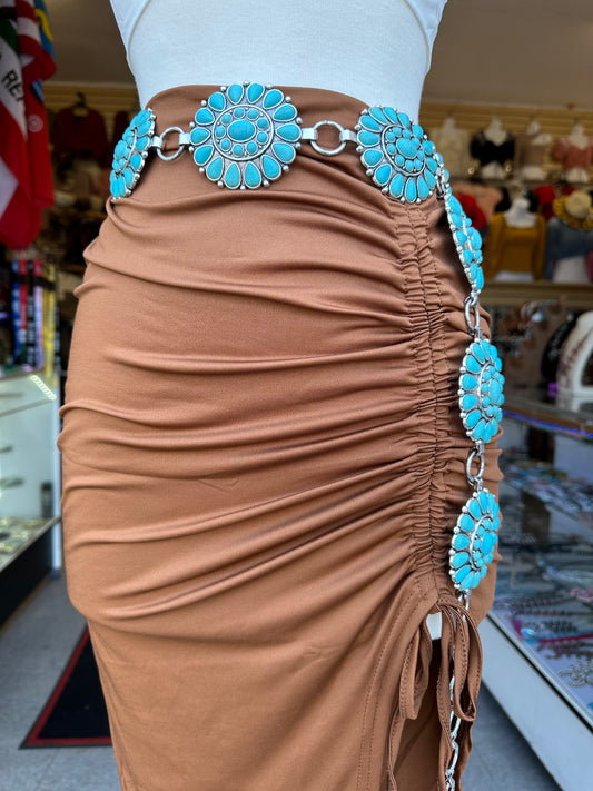 The Turquoise Concho Belt 42” long