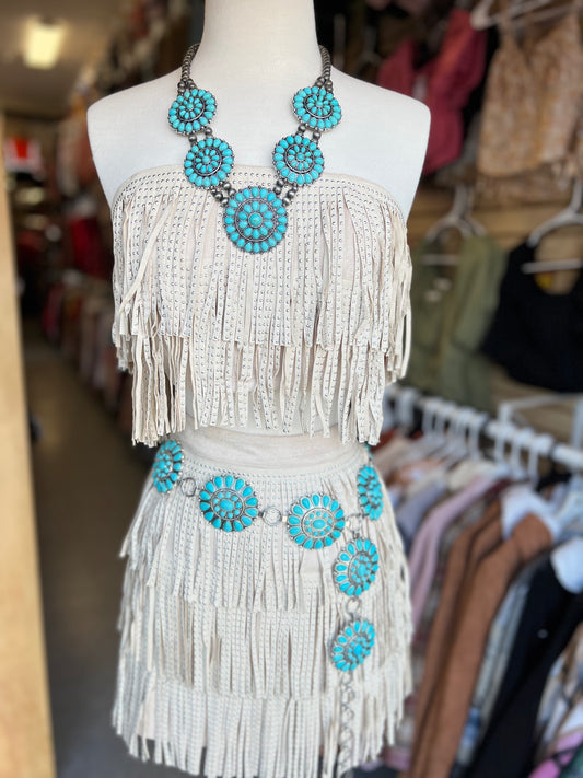 Suede fringe set